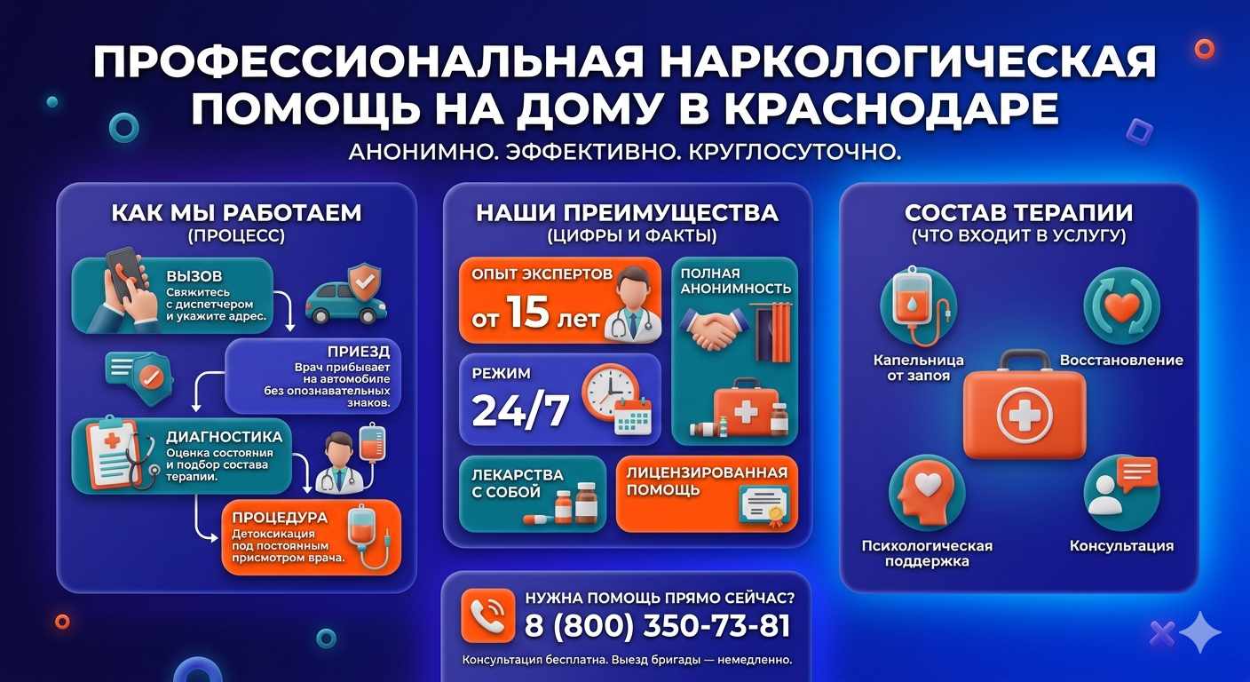 Инфографика о принципах лечения алкоголизма на дому в Красном Луче: этапы вызова нарколога, преимущества анонимной детоксикации и состав медицинской помощи.